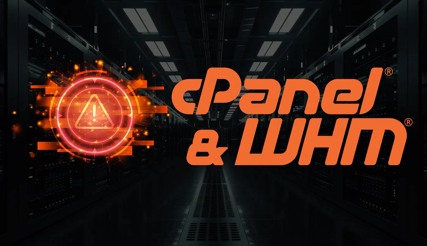 cPanel and WHM security article cover set in a server room